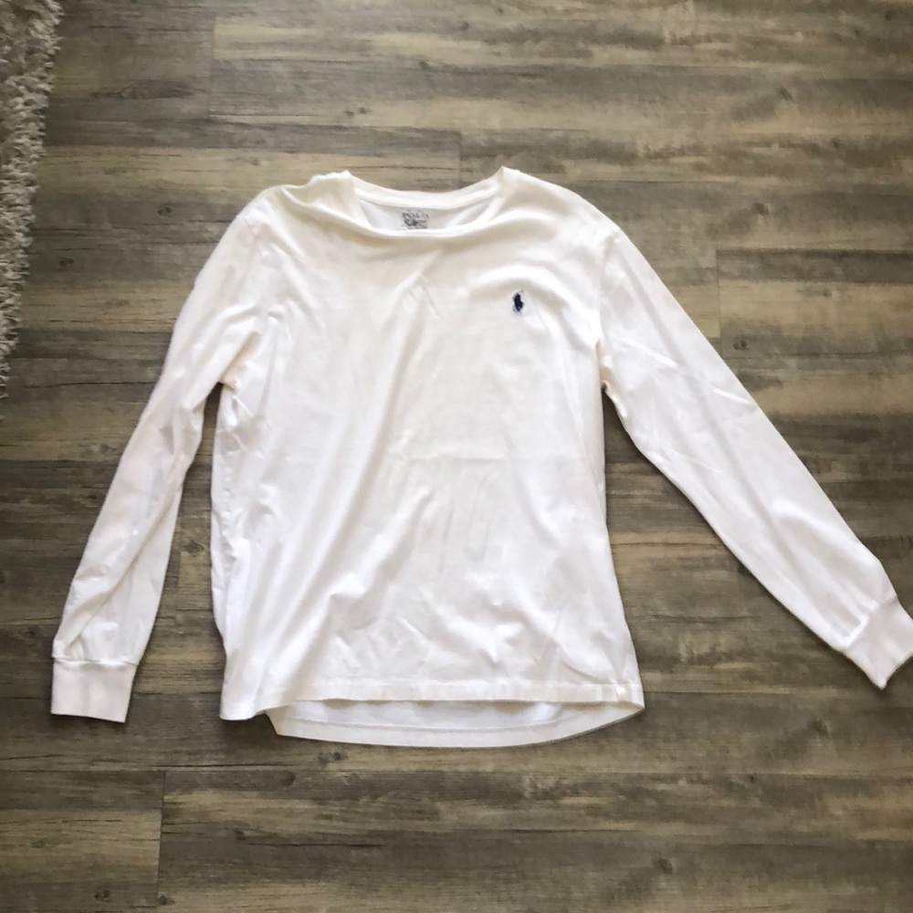 Long sleeve, white, polo.